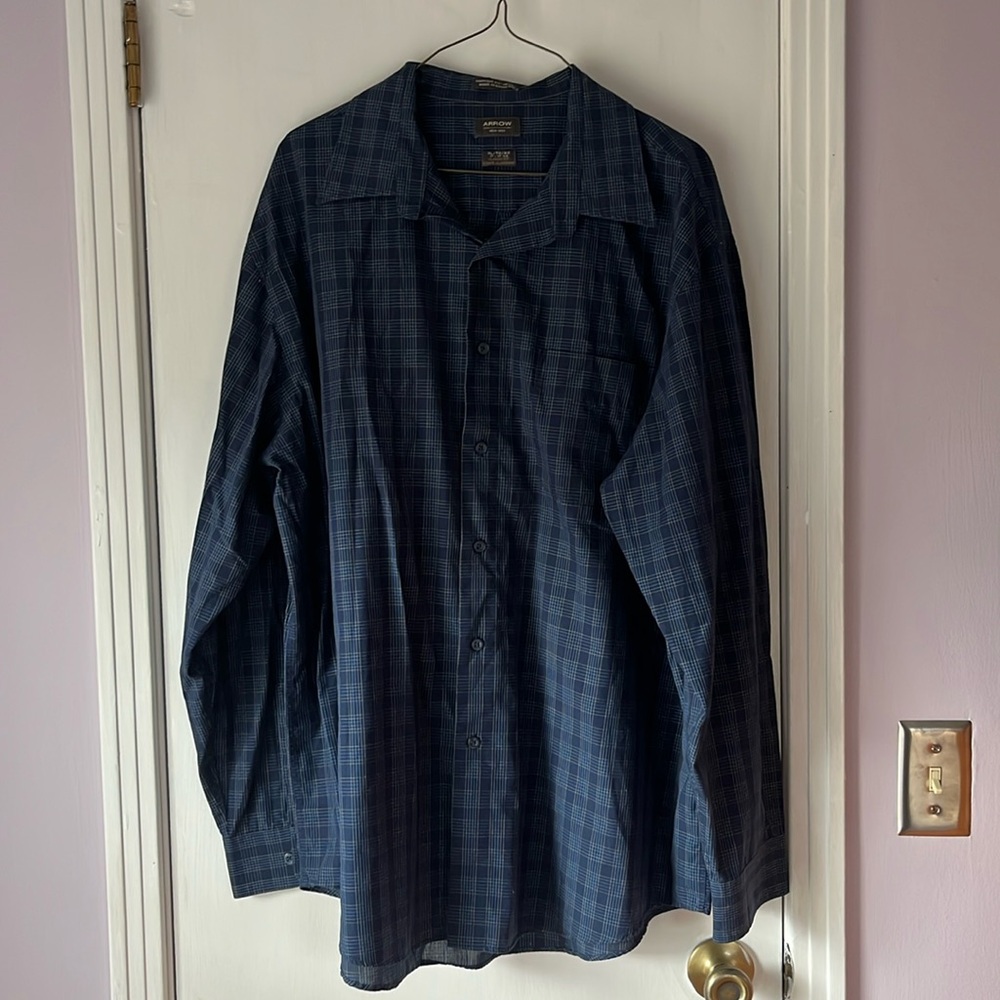 Long Sleeve Blue Plaid Dress Shirt XL Arrow